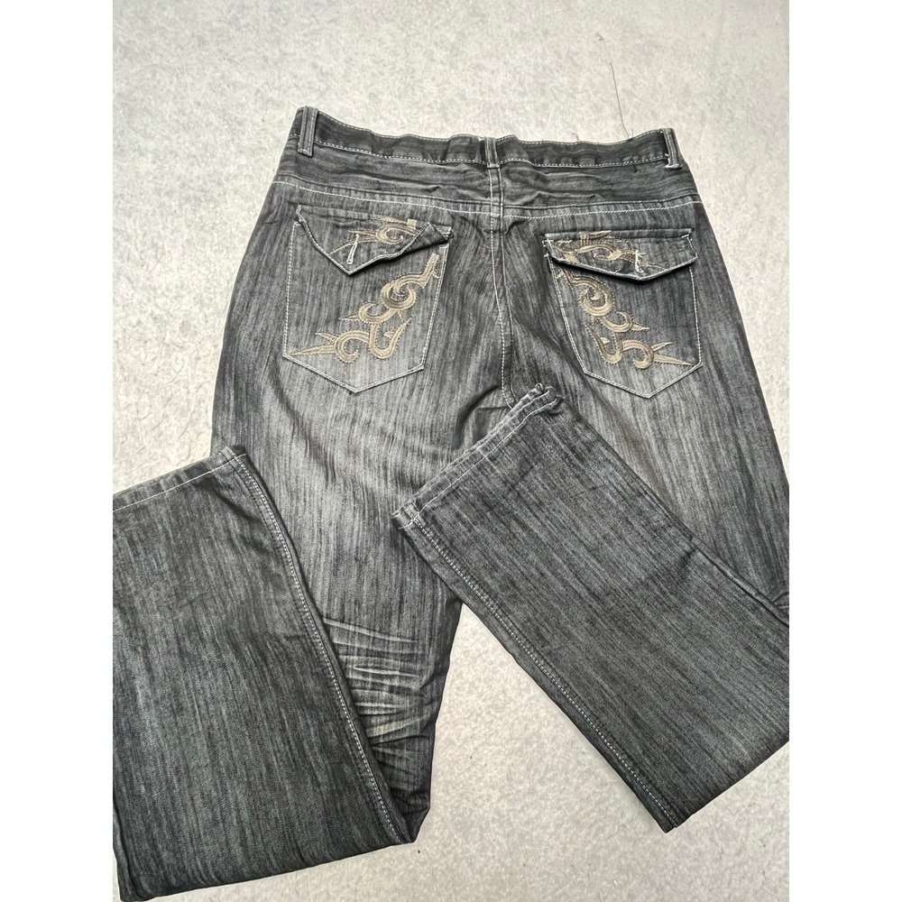 City ink Mens Black Embroidered Flap Pocket Denim Jeans Size 38 Faded Streetwear